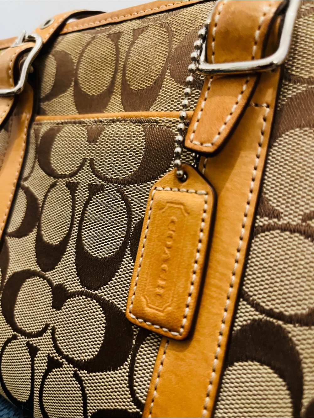 Coach Brown and Tan Signature Canvas Tote - Picture 5 of 9